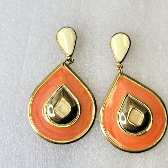 Orange Oval Drop Earrings - Picture 10 of 14
